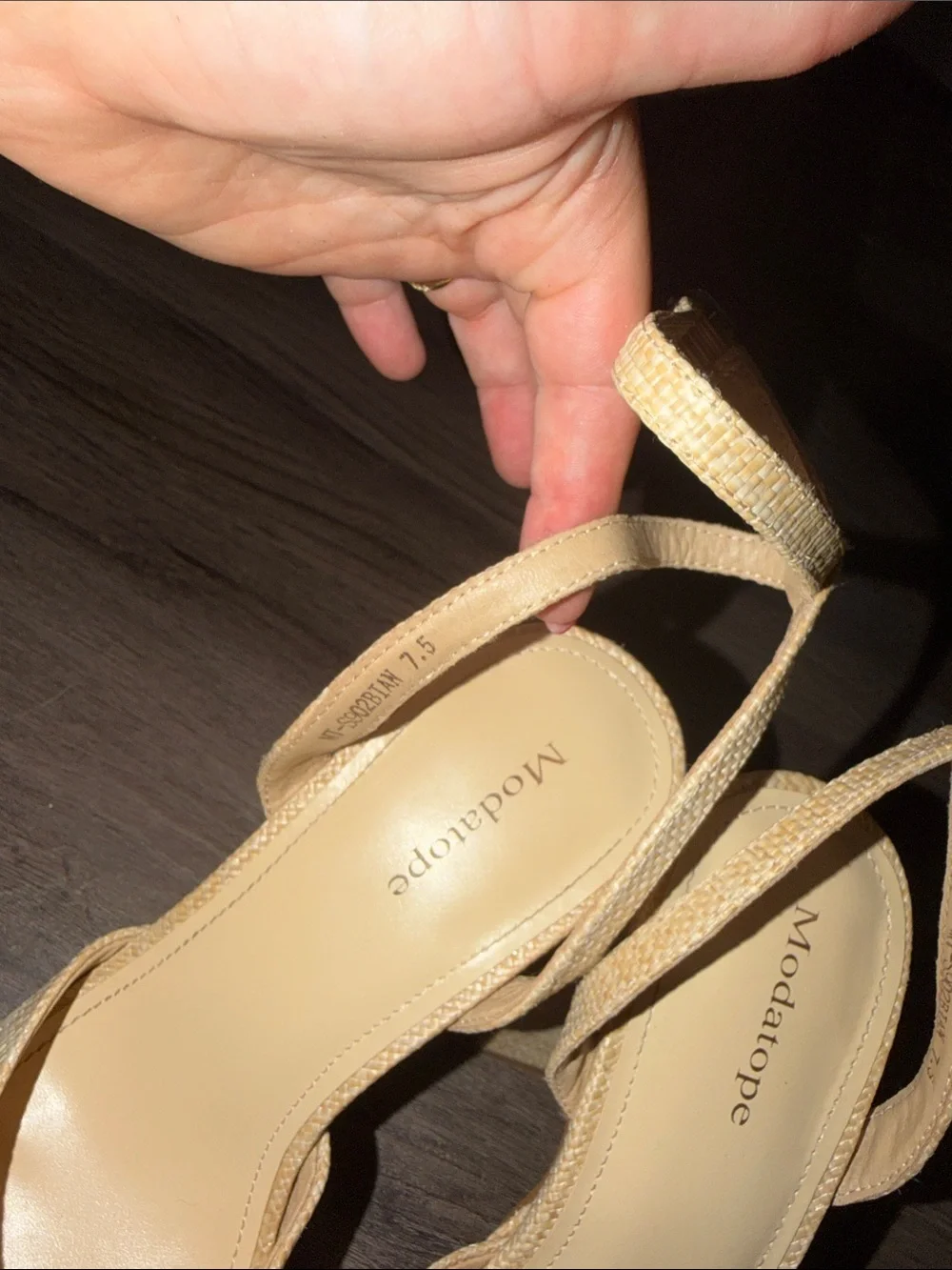 Beige Woven Platform Block Heel Sandals